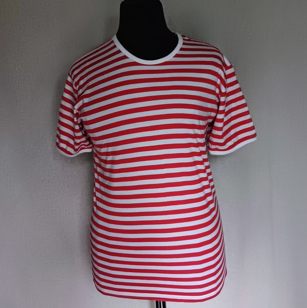 NWOT VTG Marimekko "Tasaraita" Red and White Striped Short Sleeve Cotton T-Shirt - Picture 2 of 5